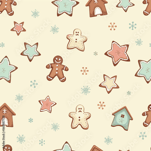 seamless pattern with gingerbread cookies