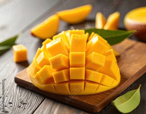 Fresh mango fruit cut into pieces for healthy eating 