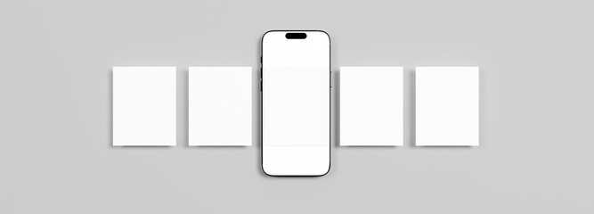 Social Media Post Mockup. Top view of a mobile phone with app page design for user carousel post feed.