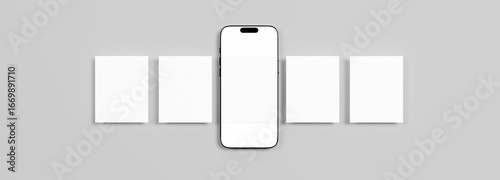 Social Media Post Mockup. Top view of a mobile phone with app page design for user carousel post feed.