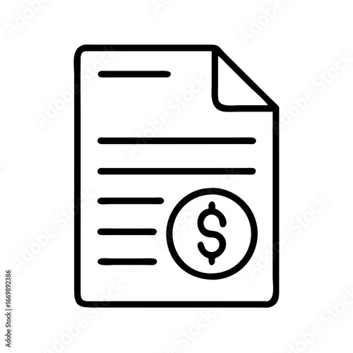 Financial document icon representing invoice, bill, statement and payment with dollar sign