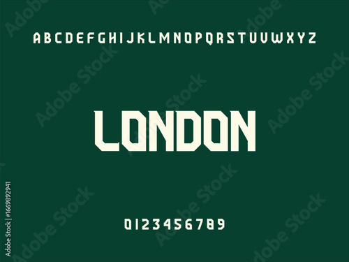 London City Name Text with Alphabet and Numbers on Dark Green Background