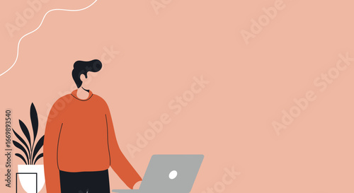 Person focused on laptop, working remotely from a modern, minimalist home office. Ideal for themes of digital work, online learning, or freelance lifestyle.