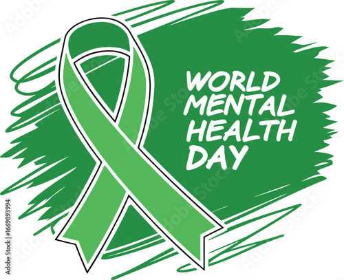 Vector art of world mental health day green ribbon awareness