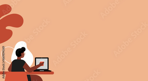 Person working or studying remotely on a laptop, holding a coffee cup. Represents remote work, online education, or modern digital lifestyle.