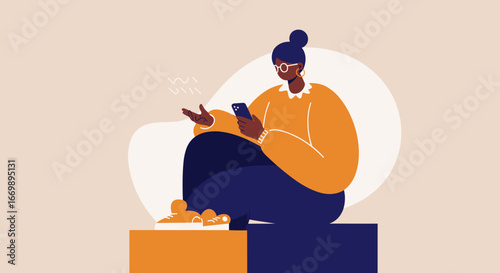 Thoughtful woman engaging with her smartphone, symbolizing digital communication, online interaction, and modern lifestyle.