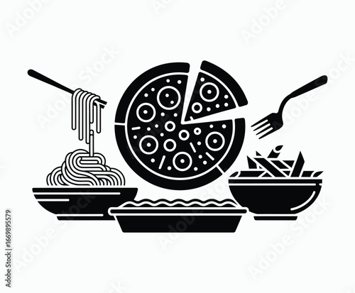 Hand drawn pizza and pasta isolated outline EPS vector template