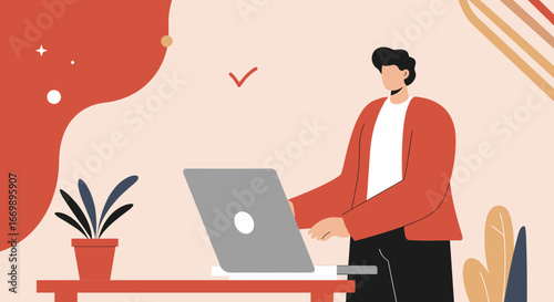 Focused man working remotely on his laptop, embodying productivity and modern online business solutions. Ideal for tech, education, or freelance concepts.
