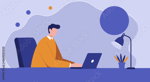 Focused professional working on a laptop in a modern workspace, symbolizing productivity, remote work, online learning, and digital business.