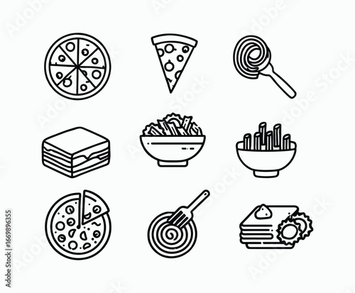 Italian food collection outline isolated EPS template set