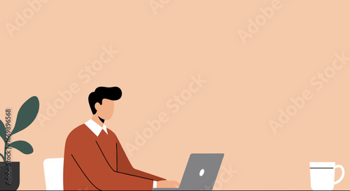 Professional man focused on his laptop, working remotely from a home office or creative workspace. Ideal for business, technology, and lifestyle concepts.