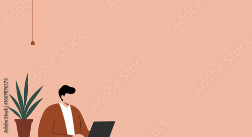 Individual working on laptop in a calm home office setting. Represents remote work, online learning, productivity, and modern lifestyle. Ideal for business and technology themes.