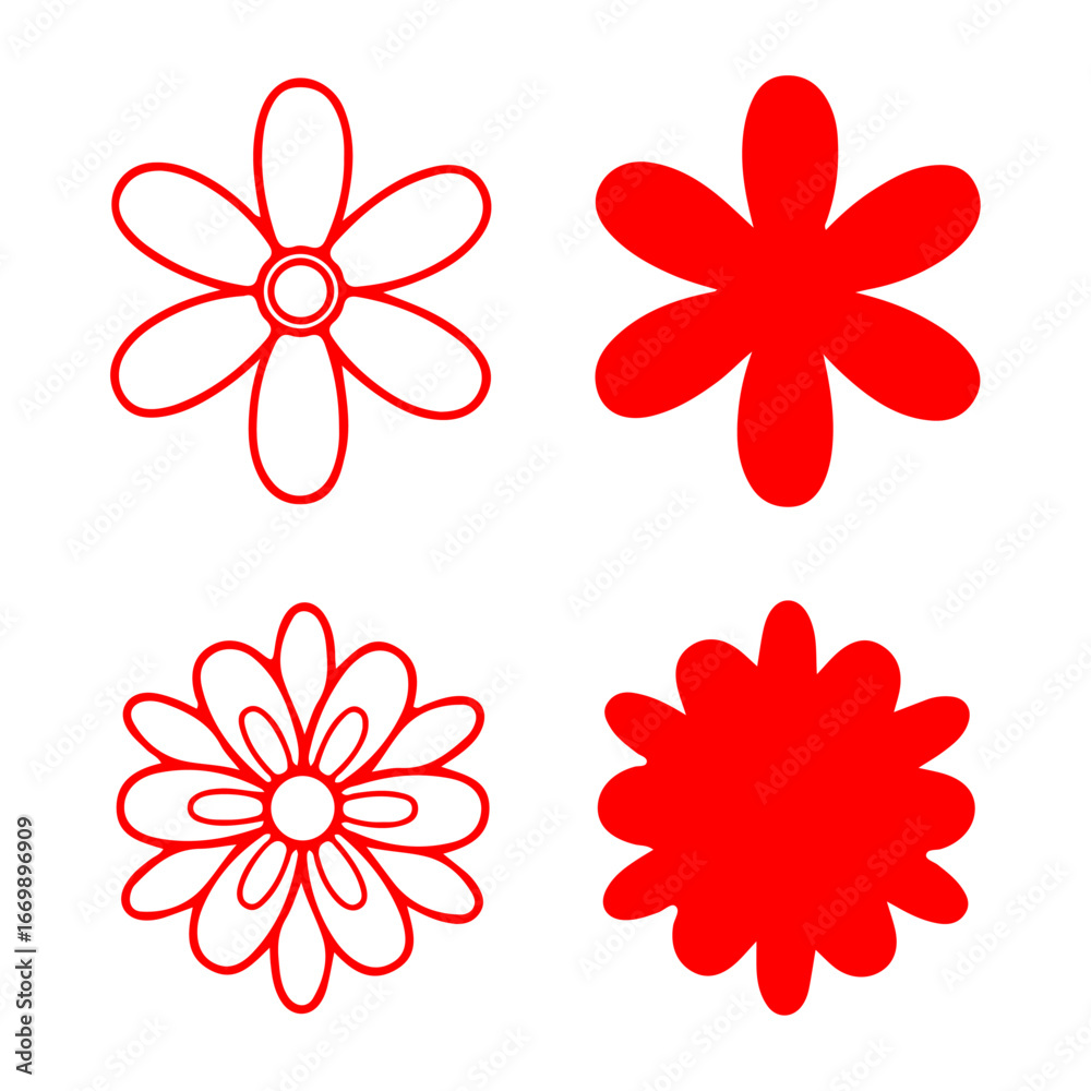 Fototapeta premium Elegant red flower outlines for modern design projects, perfect for vibrant spring themes and minimalist art