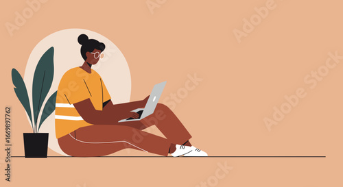 Casual person using a laptop for remote work or online learning, showcasing flexibility and a modern digital lifestyle.