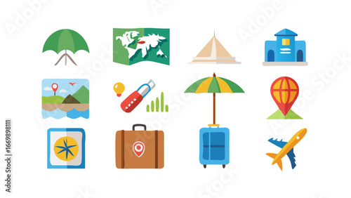 Travel vacation adventure planning trip journey destination tourism map location suitcase umbrella compass 100