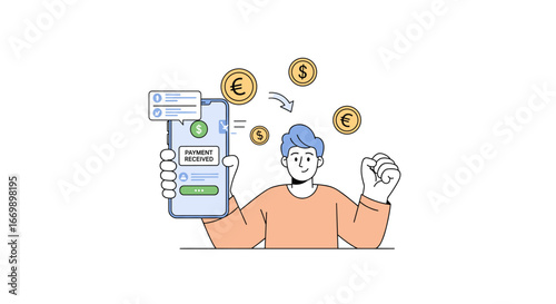 mobile banking vector illustration, financial transactions concept, modern flat design, digital wallet