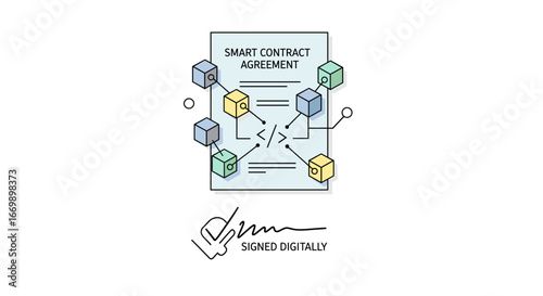 Smart Contract Illustration Blockchain Concept Vector Agreement Technology Icon Digital Art Design
