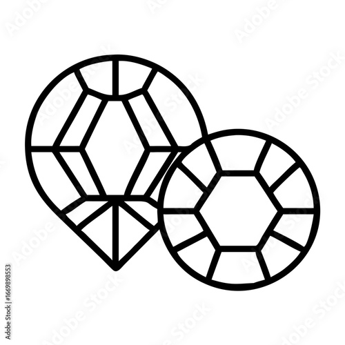 Outline drawing of two gemstones teardrop and round shape jewelry precious stones design vector