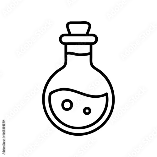 Potion bottle outline illustration, magic elixir container, alchemy ingredient, chemistry tool