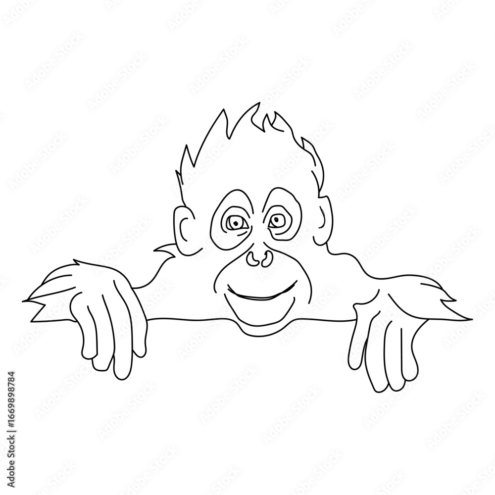 Obraz premium Cute cartoon orangutan peeking over edge, perfect for children's books and adorable animal designs