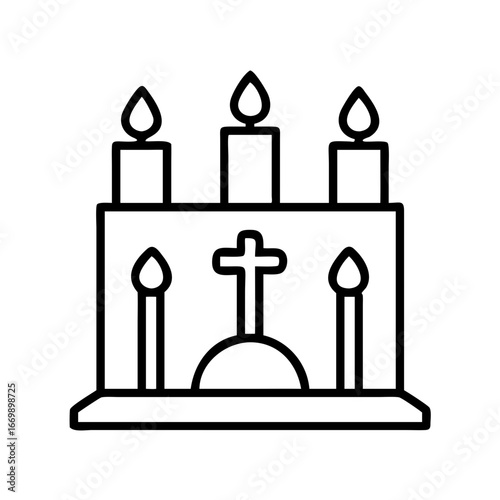 Vector illustration of religious altar with cross and candles for christian design needs