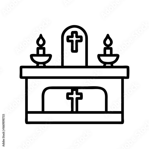 Christian altar with cross and candles vector illustration for church service design and religion