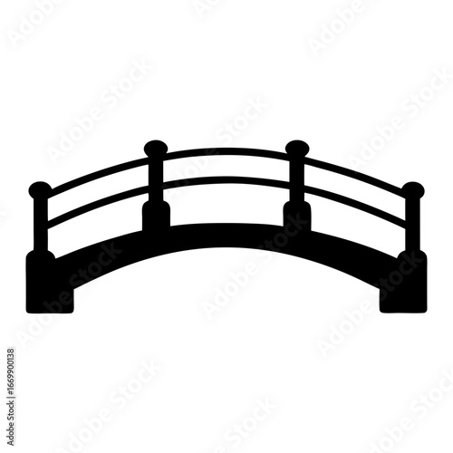 Silhouette image of an arched bridge with railings and spherical decorations