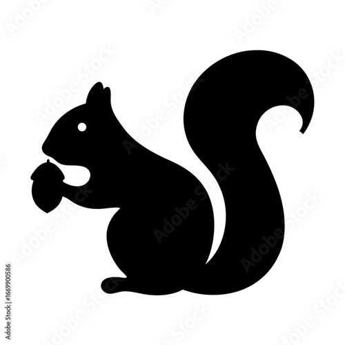Stylized Silhouette of a Squirrel Holding an Acorn with a Large Tail