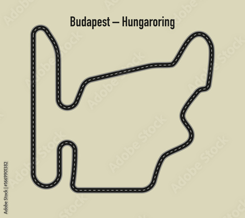 Hungaroring circuit layout near Budapest, Hungary, featuring tight curves and technical sections. Perfect for motorsport and racing visuals.