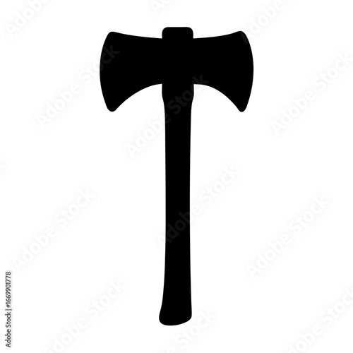 Simple Black Silhouette of a Double Bladed Axe on a White Background
