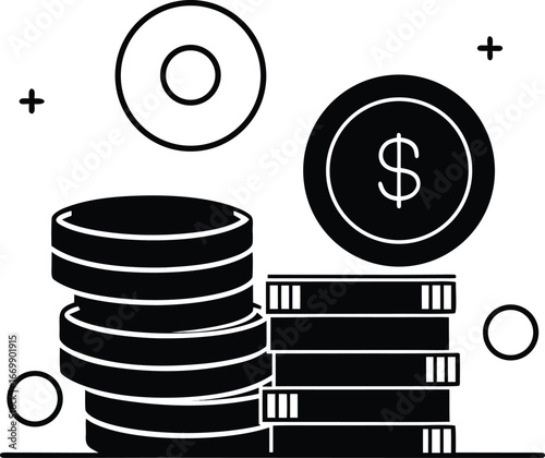 Stack of coins vector line art illustration