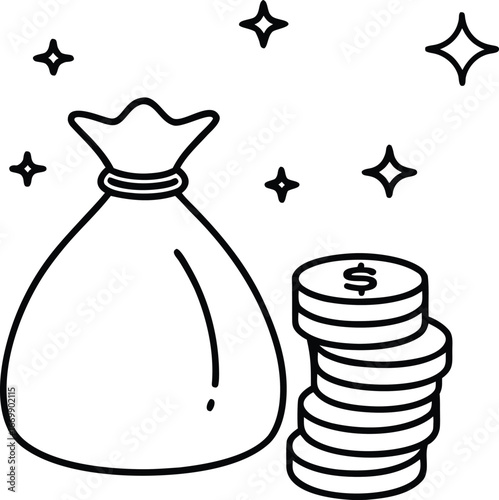 Money bag and stack of coins illustration