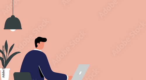 A man in a suit works on a laptop in a modern office or home setting, symbolizing productivity, remote work, or professional lifestyle.