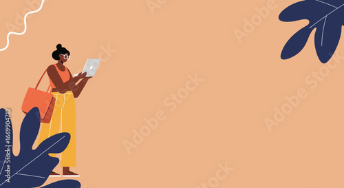 Modern Black woman using a laptop, symbolizing remote work, digital education, and independent living. Ideal for technology, business, or lifestyle content.
