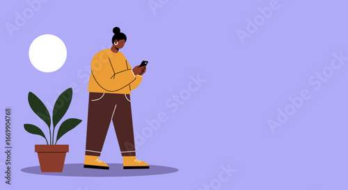 Contemporary illustration of a person engaging with a smartphone, representing digital connectivity, online interaction, and modern lifestyle concepts.