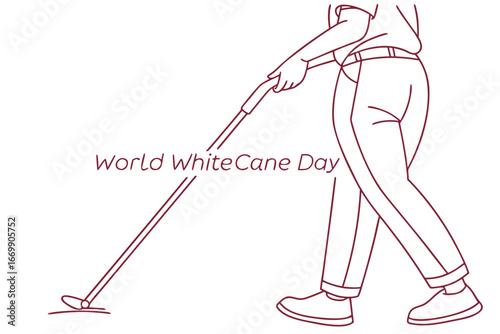 Vector art of person using white cane on world white cane day, symbolizing blindness awareness