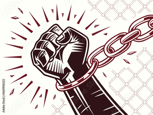 Vector art of fist breaking a chain, symbolizing freedom and strength