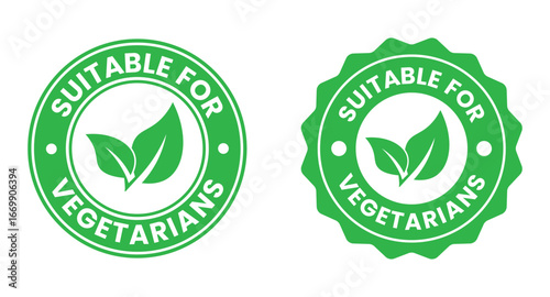 Suitable for Vegetarians stamp sticker with Leaves icon vector illustration. Suitable for Vegetarians sign, logo, badge, icon, sticker, label, emblem, stamp, symbol, black, line, flat vector.