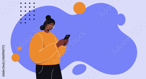 Focused young woman engaged with her smartphone, symbolizing digital connection, social media, and modern lifestyle. Useful for technology and communication concepts.