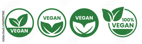Vegan food icon set badge sign. Bio, Ecology, Organic logos and badges, label, tag. Green leaf on white background. Vector illustration.