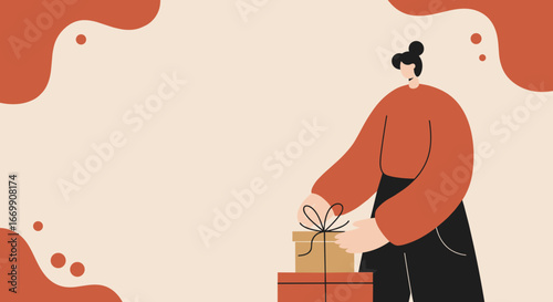 Person carefully wrapping a gift box with a bow, preparing for a special occasion. Ideal for holiday promotions, celebrations, and thoughtful gestures.