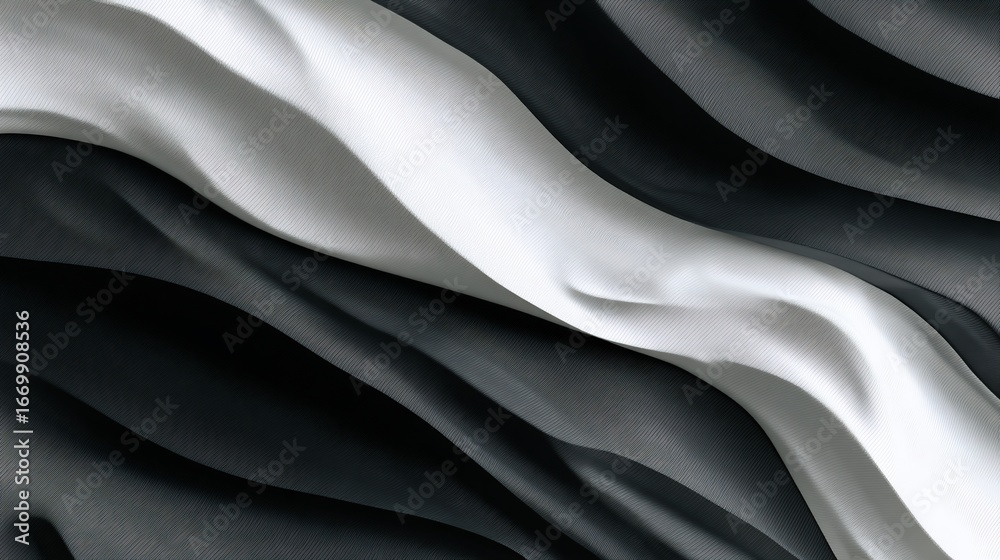 Obraz premium Flowing black, gray, and white fabric creates a calming, abstract wavy pattern