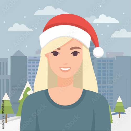 Beautiful blonde woman isolated, in santa christmas hat.