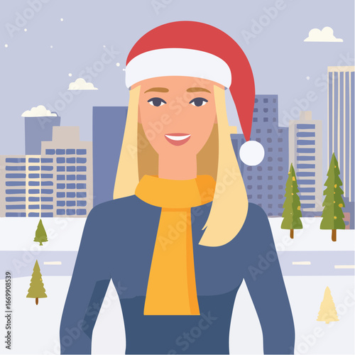 Beautiful blonde woman isolated, in santa christmas hat.