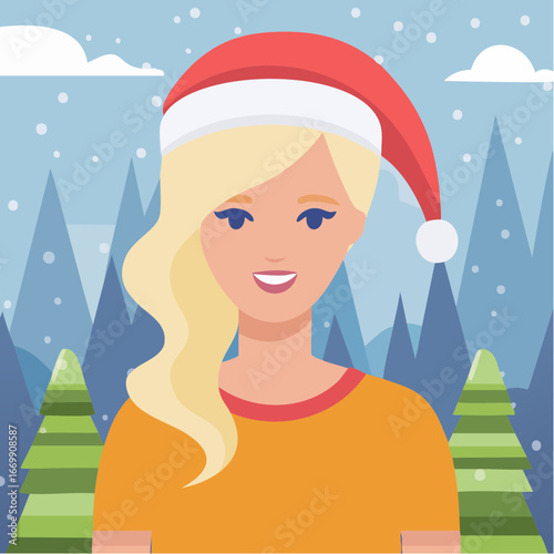 Beautiful blonde woman isolated, in santa christmas hat.