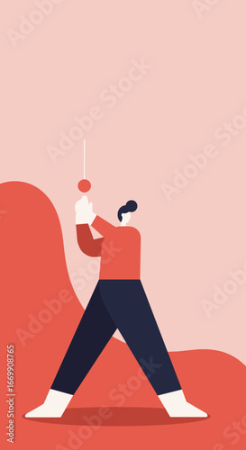Minimalist illustration of a person pulling a red cord, symbolizing control, activation, or decision-making in business and lifestyle concepts.