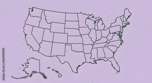 Flat Vector Map of the United States with State Borders