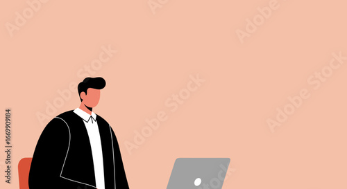 Professional businessman working on a laptop, representing modern remote work, digital communication, and efficient productivity in a clean, minimalist setting.