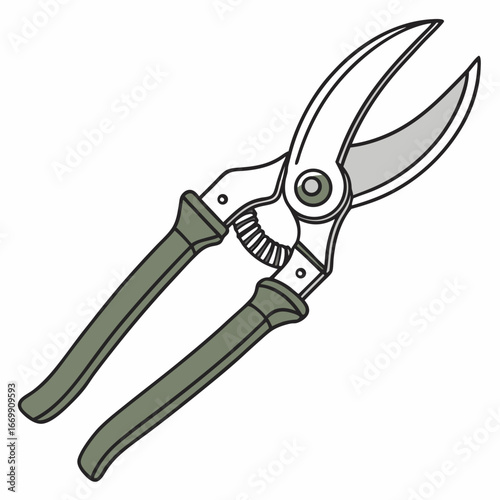 Garden Pruning Shears with Green Handles on White Background secateurs garden shears