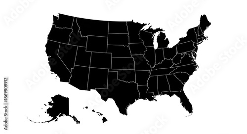 Minimalist Black and White Silhouette Map of USA